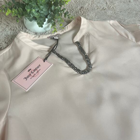 NWT Juicy Couture Light Pink Peachy Embellished Long Sleeve Career Blouse Med - Picture 4 of 16